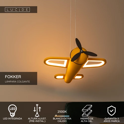 Lucide FOKKER - Lámpara colgante Infantil - LED - 1x28W 2500K - Amarillo - USP